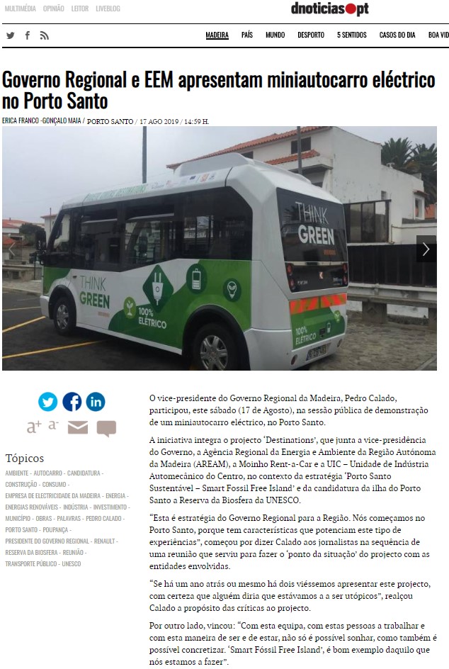 Governo Regional e EEM apresentam miniautocarro eléctrico no Porto Santo 17/08/2019 (DN)