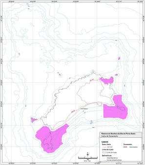 Zonas Núcleo da Reserva da Biosfera da Ilha do Porto Santo, segundo o sistema de projeção WGS84 (EPSG:4326).