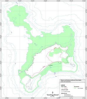 Carta das Zonas Tampão da Reserva da Biosfera do Porto Santo, segundo o sistema de projeção WGS84 (EPSG:4326).