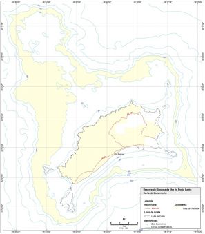 Carta das Zonas de Transição da Reserva da Biosfera do Porto Santo, segundo o sistema de projeção WGS84 (EPSG:4326).