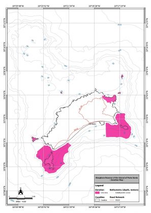 Core Areas of the Biosphere Reserve of Porto Santo, according to projection system WGS84 (EPSG:4326). 