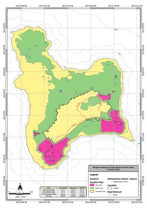 Zonation of the Biosphere Reserve of Porto Santo, according to projection system WGS84 (EPSG:4326).